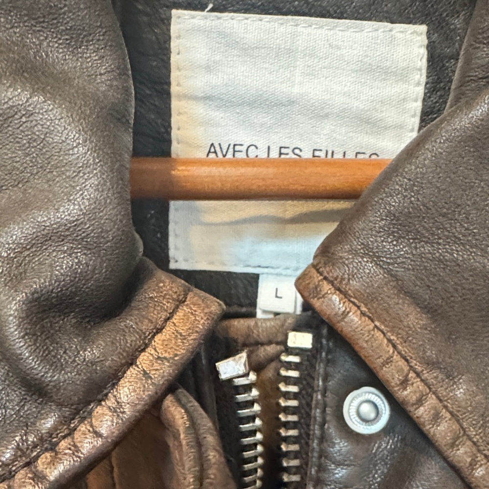 Avec Les Filles Burnished Brown Leather Bomber Jacket Oversized Large - Picture 8 of 12